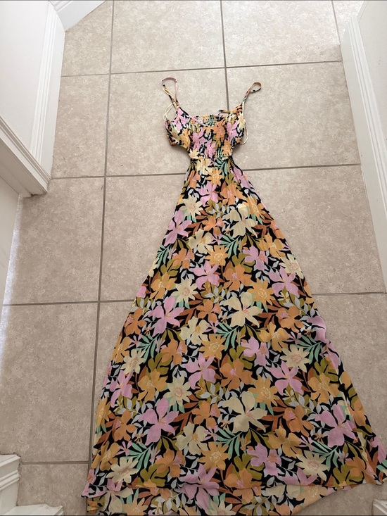 Billabong Dresses & Skirts - Billabong Black Floral Maxi Dress with Pink, Yellow & Green Print